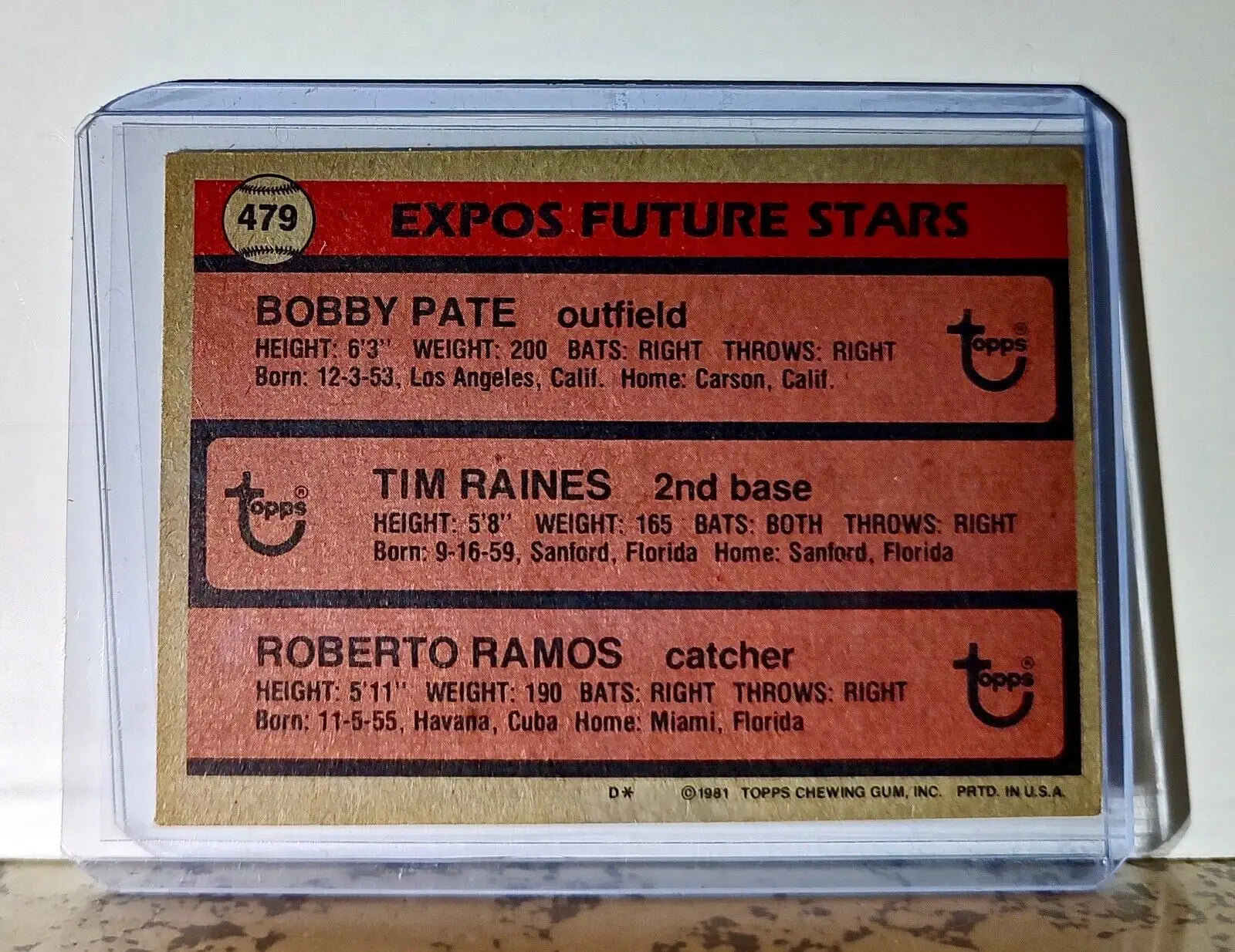 Raines / Ramos / Pate 1981 Topps Future Stars MLB #479 Card Montreal Expos - Baseball Card Single