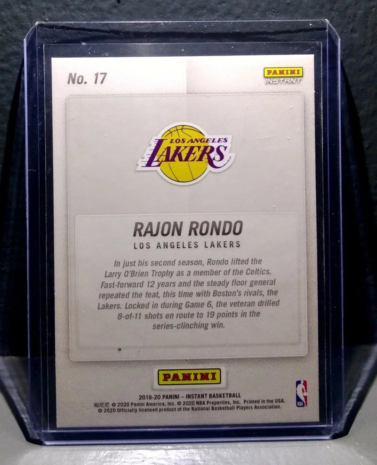 Rajon Rondo 2020 Panini LA Lakers NBA Champions #17 Basketball Card