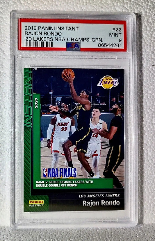 Rajon Rondo 2020 Panini LA Lakers NBA Champions #22 Green Card 10/10 PSA 9 Mint - Basketball Card Single