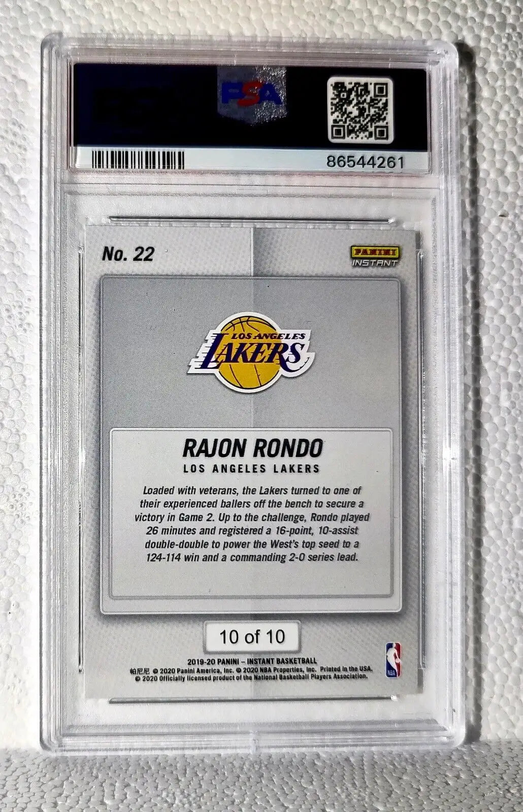 Rajon Rondo 2020 Panini LA Lakers NBA Champions #22 Green Card 10/10 PSA 9 Mint - Basketball Card Single