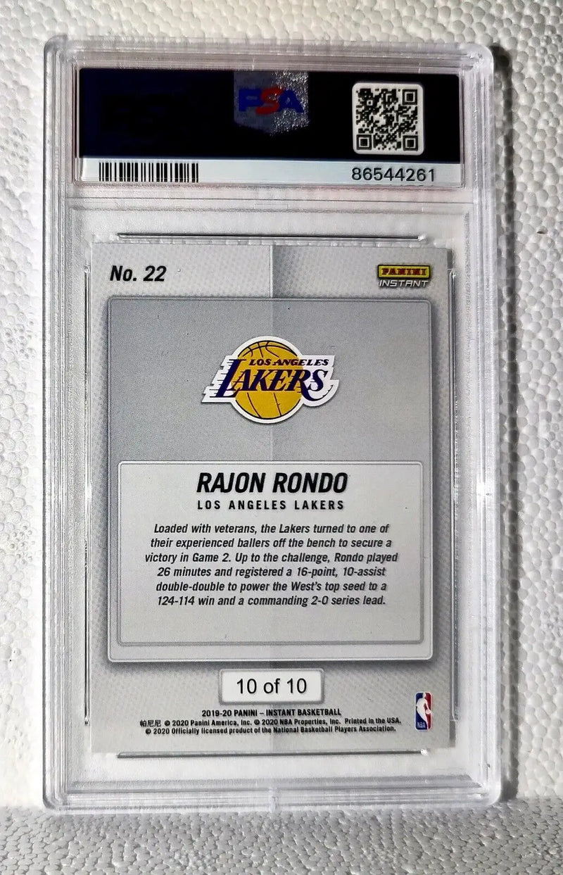 Rajon Rondo 2020 Panini LA Lakers NBA Champions #22 Green Card 10/10 PSA 9 Mint - Basketball Card Single