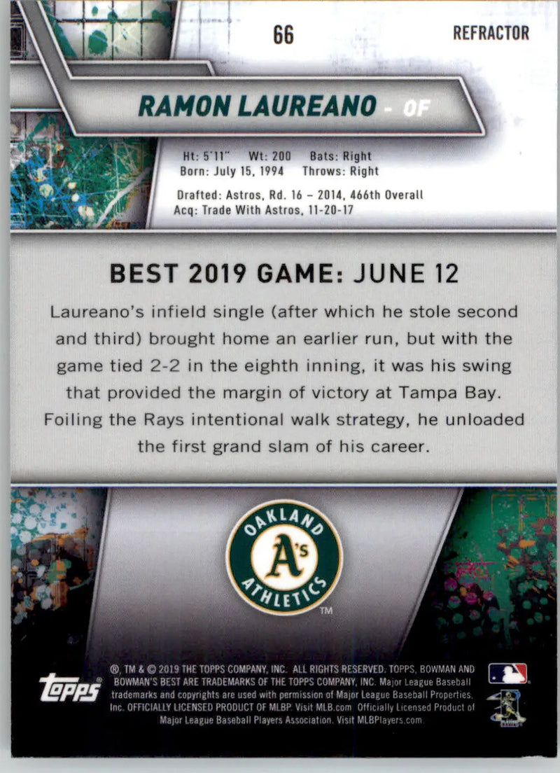 Ramon Laureano - 2019 Bowman’s Best - #66 - Refractor Baseball - Baseball Card Single