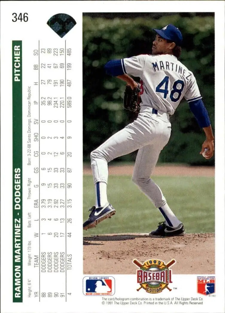 Ramon Martinez 1992 Upper Deck MLB #346 Baseball Card Los Angeles Dodgers - Baseball Card Single