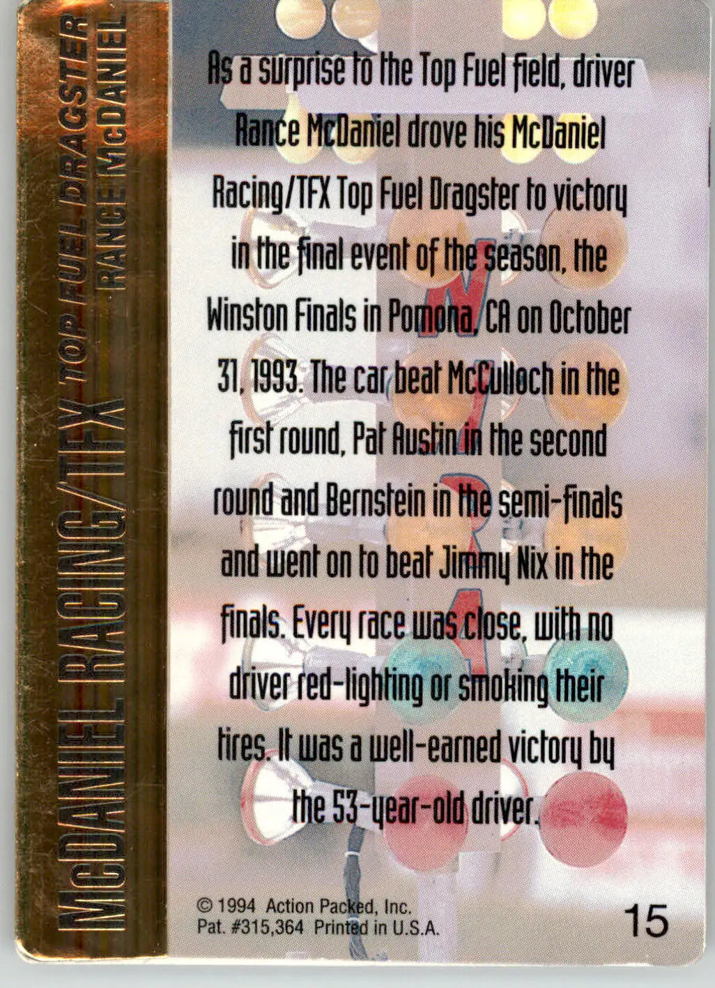 Rance McDaniel - 1994 Action Packed NHRA - #15 - Racing