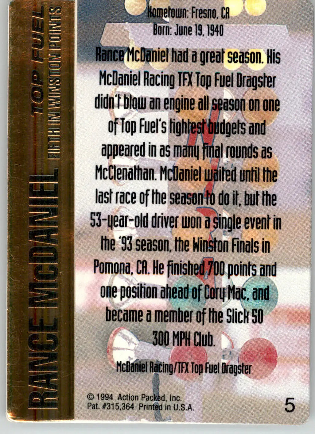 Rance McDaniel - 1994 Action Packed NHRA - #5 - Racing