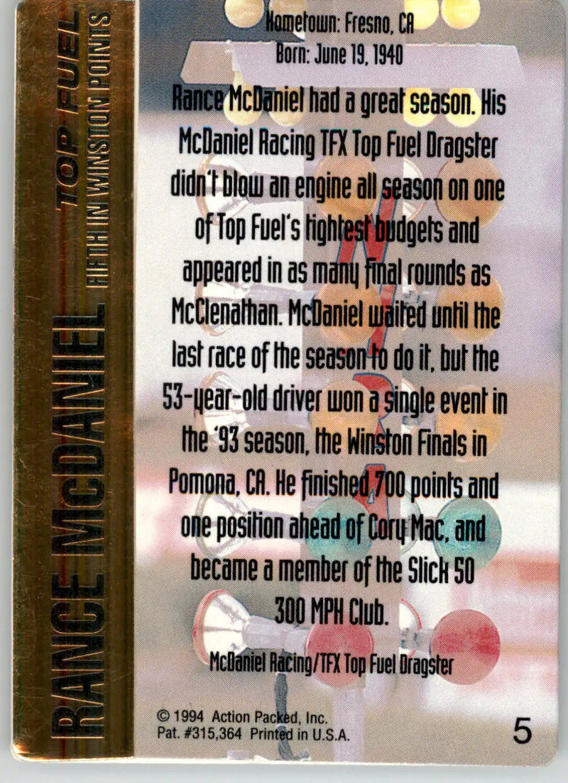 Rance McDaniel - 1994 Action Packed NHRA - #5 - Racing