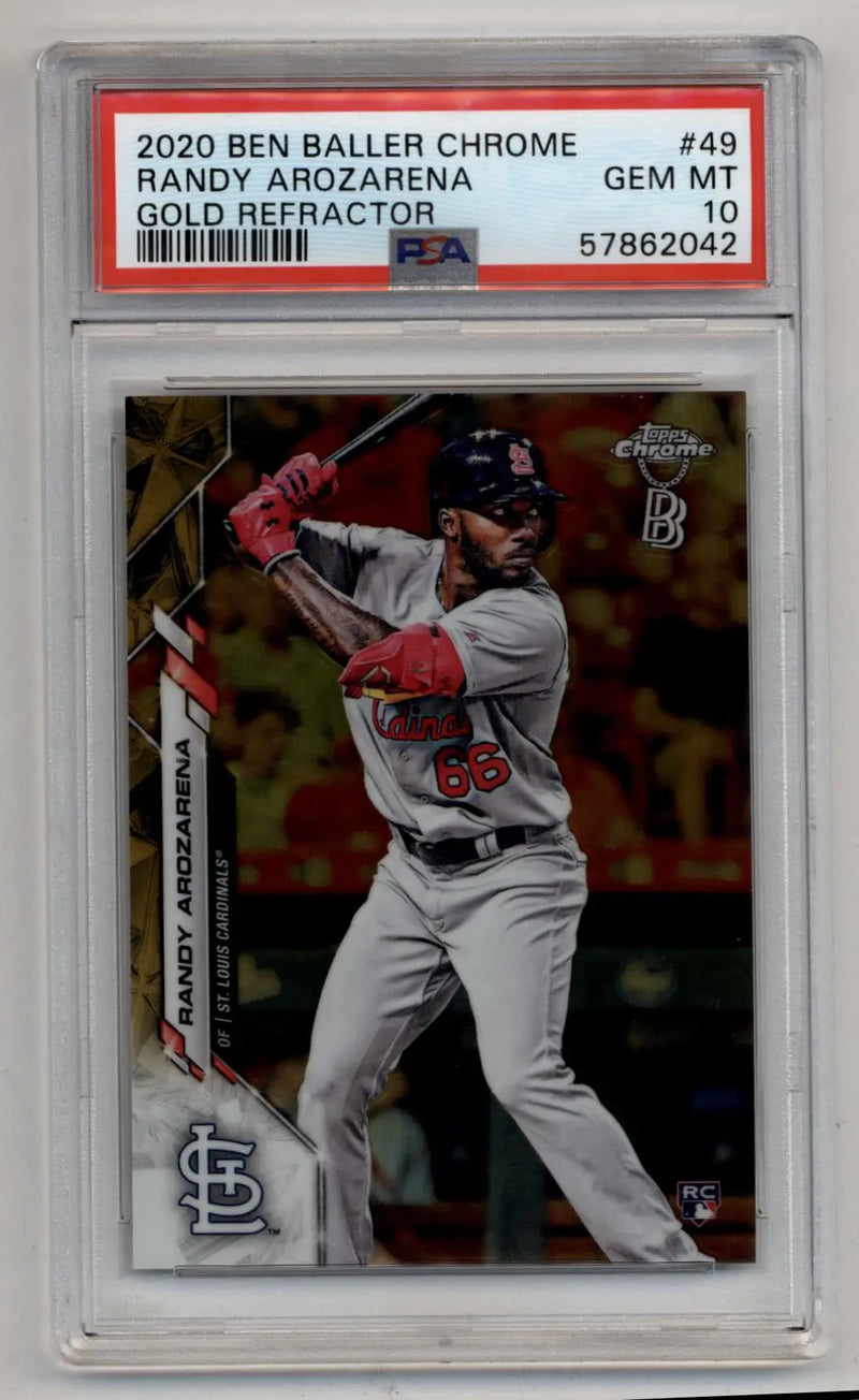 Ben Baller Chrome Gold Refractor baseball card featuring Randy Arozarena 2020 Baller Chrome Gold