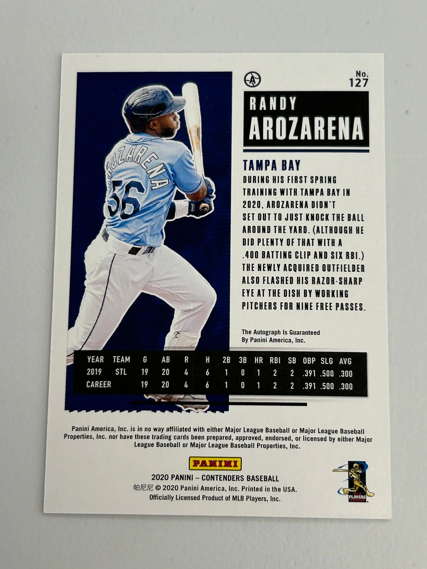 Randy Arozarena 2020 Panini Contenders Cracked Ice Auto #10/15 - Baseball Card Single