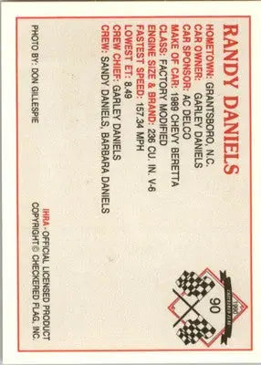 Randy Daniels - 1990 Checkered Flag IHRA - #90 - Racing - Racing Card Single