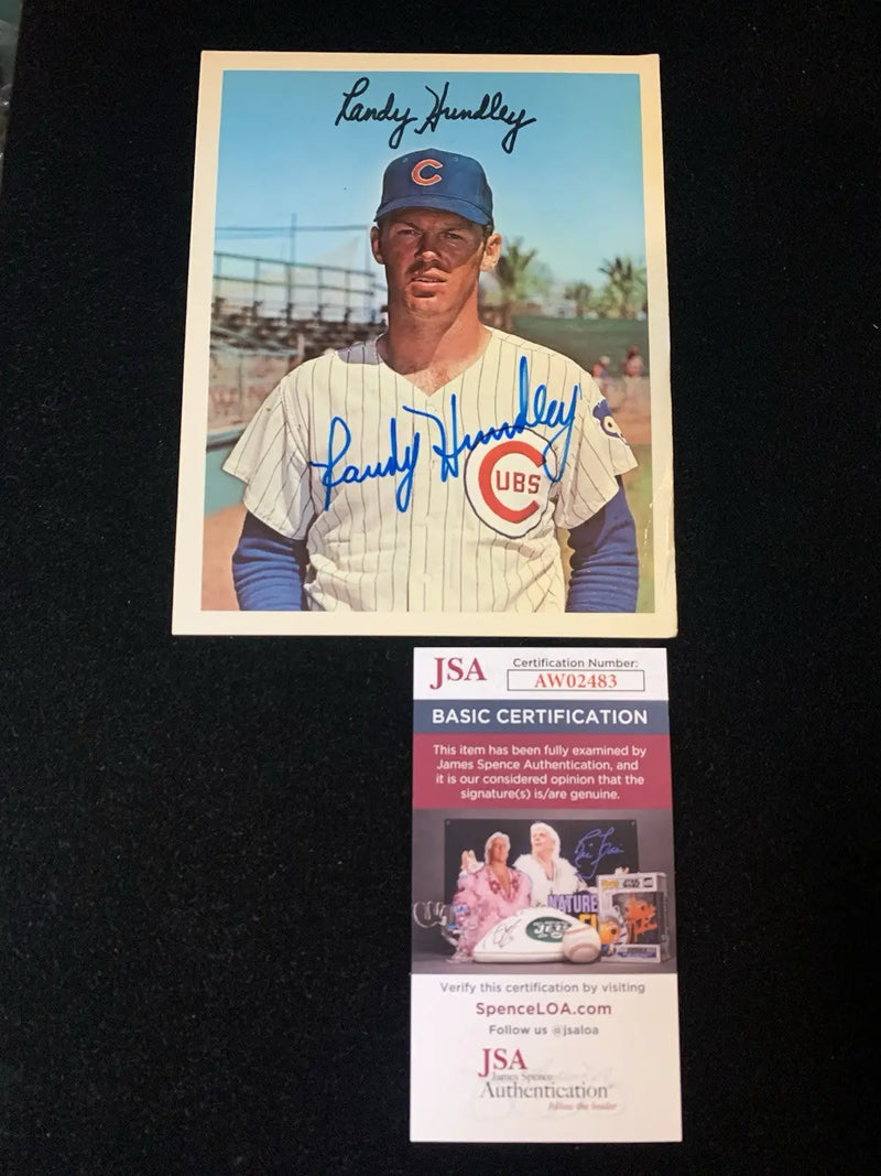 Randy Hundley autographed baseball card from 1967 Dexter Press Chicago Cubs team with certification