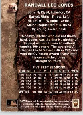 Randy Jones - 1994 Ted Williams - #84 - Baseball - Baseball Card Single