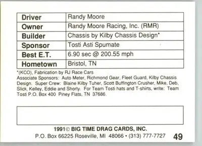Randy Moore - 1991 Big Time Drag - #49 - Racing - Racing Card Single