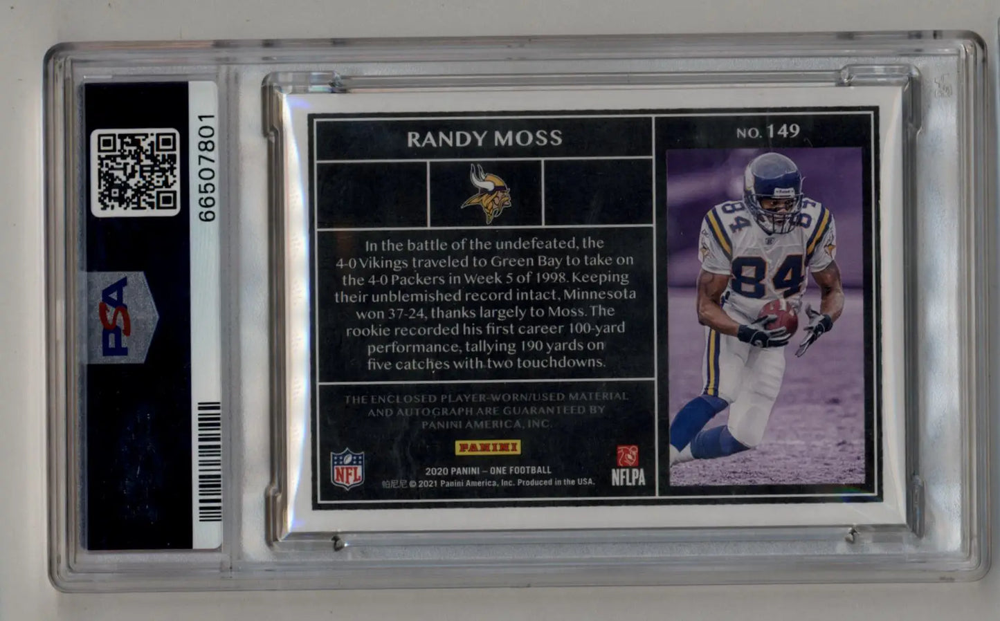 Randy Moss 2020 Panini One Dual Patch Auto 4/8 PSA 10 Gem Mint Auto 10 - Football Card Single