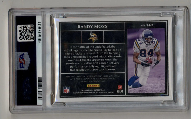Randy Moss 2020 Panini One Dual Patch Auto 4/8 PSA 10 Gem Mint Auto 10 - Football Card Single