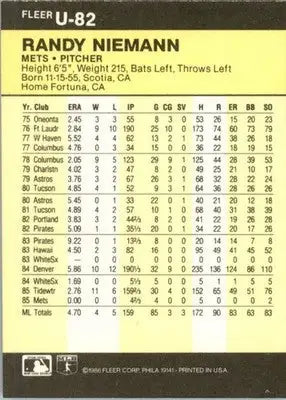Randy Niemann - 1986 Fleer Update - #U-82 - Baseball - Baseball Card Single