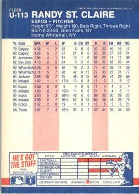 Randy St. Claire - 1987 Fleer Update - #U-113 - Baseball - Baseball Card Single