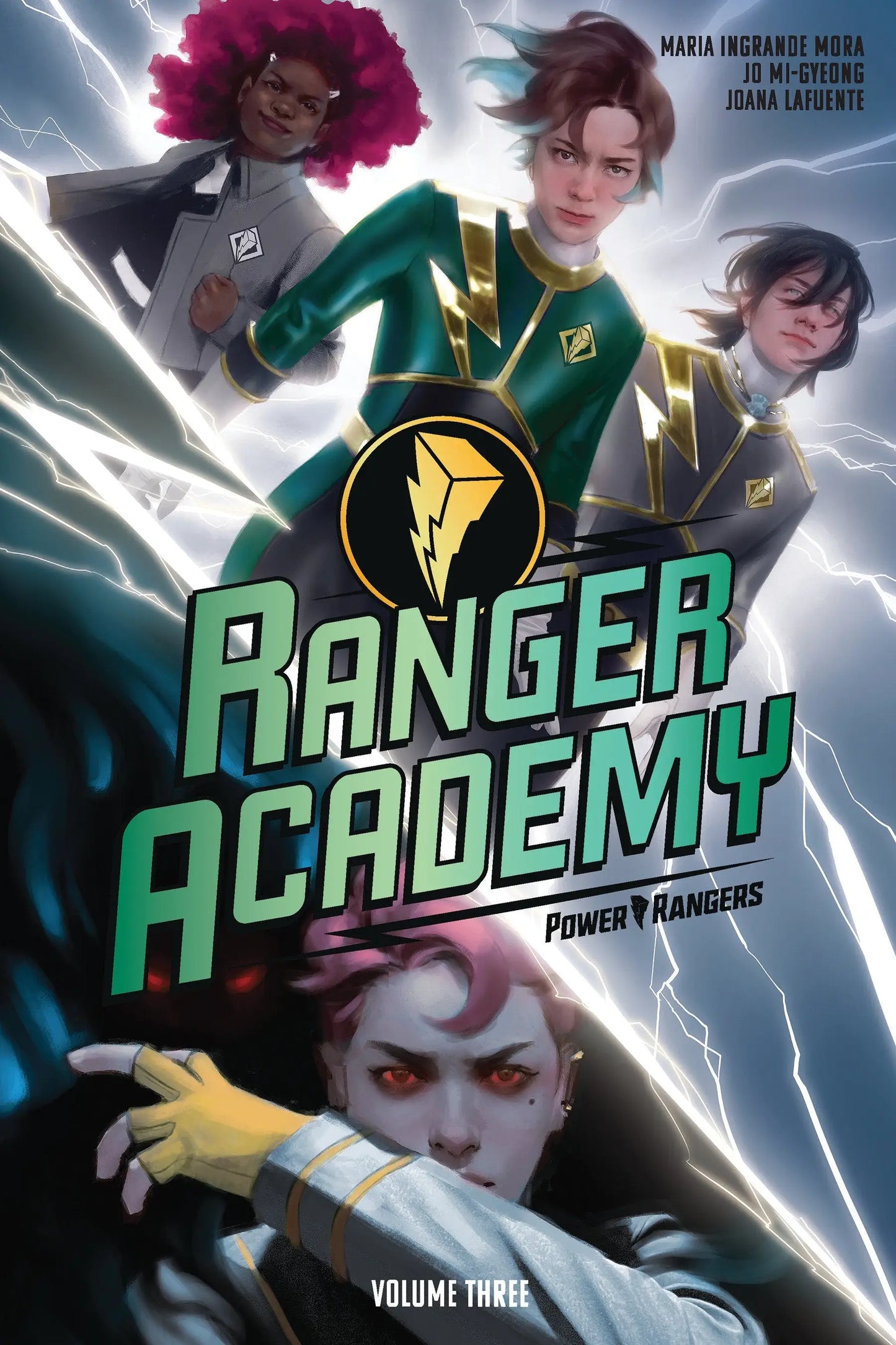 Ranger Academy Volume Three comic book cover featuring vibrant artwork and superhero characters