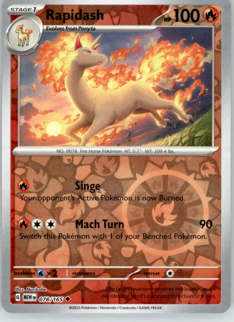 Rapidash - 151 - 078/165 - Reverse Holo NM Pokemon - Pokémon Card Single