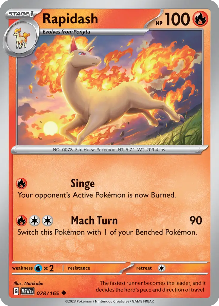 Rapidash - 151 - 078/165 - Reverse Holo NM Pokemon - Pokémon Card Single