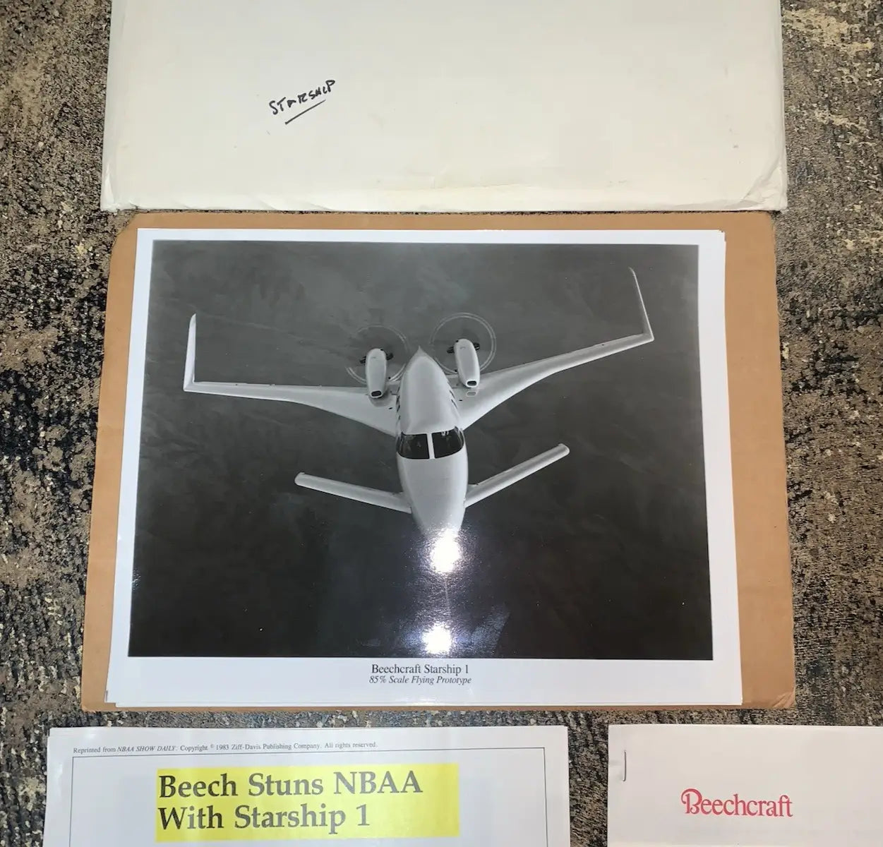 RARE 1983 Beechcraft Starship 1 Airplane Press Release Promo Kit Photo Specs + Other