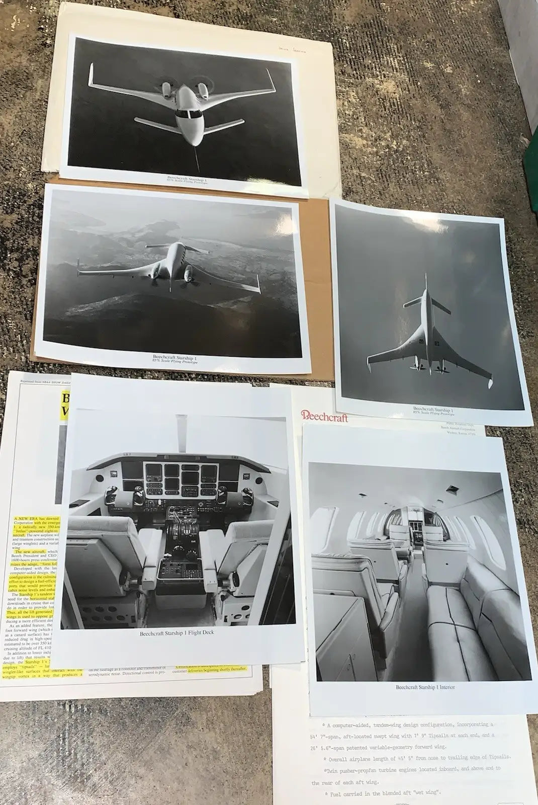 RARE 1983 Beechcraft Starship 1 Airplane Press Release Promo Kit Photo Specs + Other