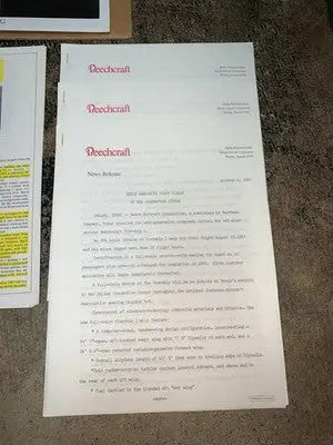 RARE 1983 Beechcraft Starship 1 Airplane Press Release Promo Kit Photo Specs + Other