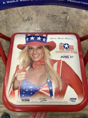 Wrestling chair featuring patriotic ad from Great American Bash, RARE WWE Ringside VIP Chair