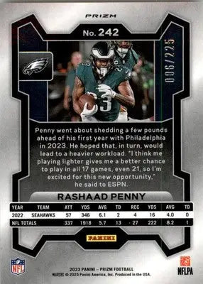 Rashaad Penny - 2023 Panini Prizm - #242 - Purple Ice #/225 SN Football - Football Card Single