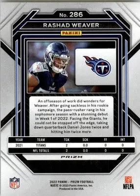 Rashad Weaver - 2022 Panini Prizm - #286 - Silver Football - Football Card Single