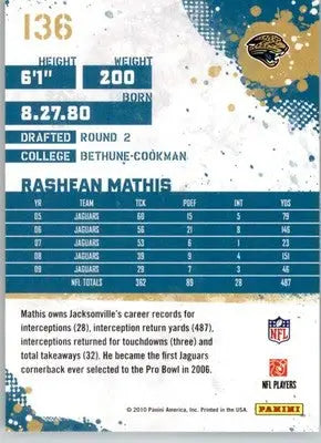 Rashean Mathis - 2010 Score - #136 - Football - Football Card Single