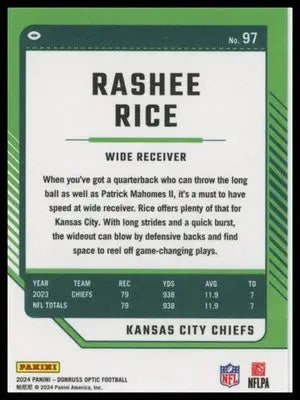 Rashee Rice 2024 Donruss Optic #97 Kansas City Chiefs