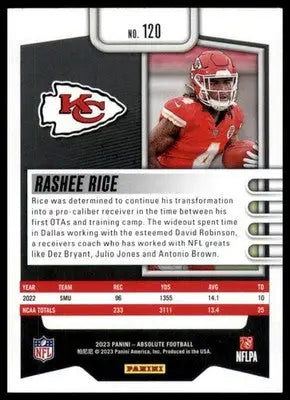 Rashee Rice Rookie 2023 Panini Absolute Retail #120 Kansas City Chiefs - Football Card Single