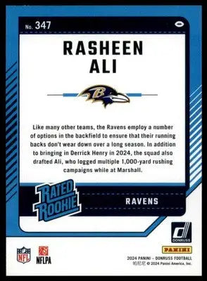 Rasheen Ali Rookie 2024 Donruss #347 Baltimore Ravens