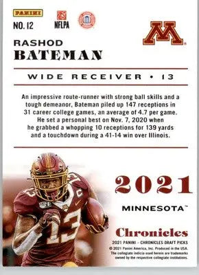 Rashod Bateman - 2021 Panini Chronicles Draft Picks - #12 - Football - Football Card Single