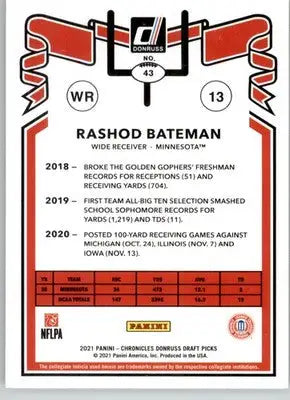 Rashod Bateman - 2021 Panini Chronicles Draft Picks - #43 - Football - Football Card Single
