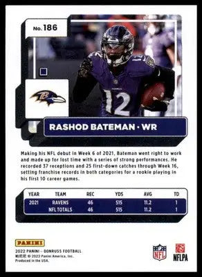 Rashod Bateman 2022 Donruss #186 Baltimore Ravens - Football Card Single
