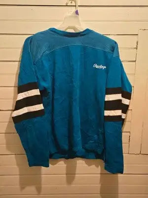 Rawlings Sweatshirt Mens M Teal Long Sleeve Striped Sleeves Script Logo Athletic - Apparel