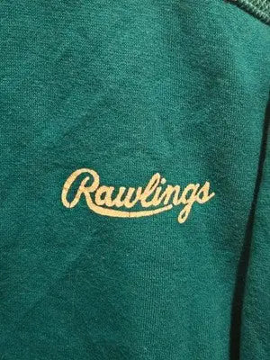 Rawlings Sweatshirt Mens M Teal Long Sleeve Striped Sleeves Script Logo Athletic - Apparel