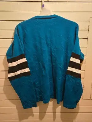 Rawlings Sweatshirt Mens M Teal Long Sleeve Striped Sleeves Script Logo Athletic - Apparel