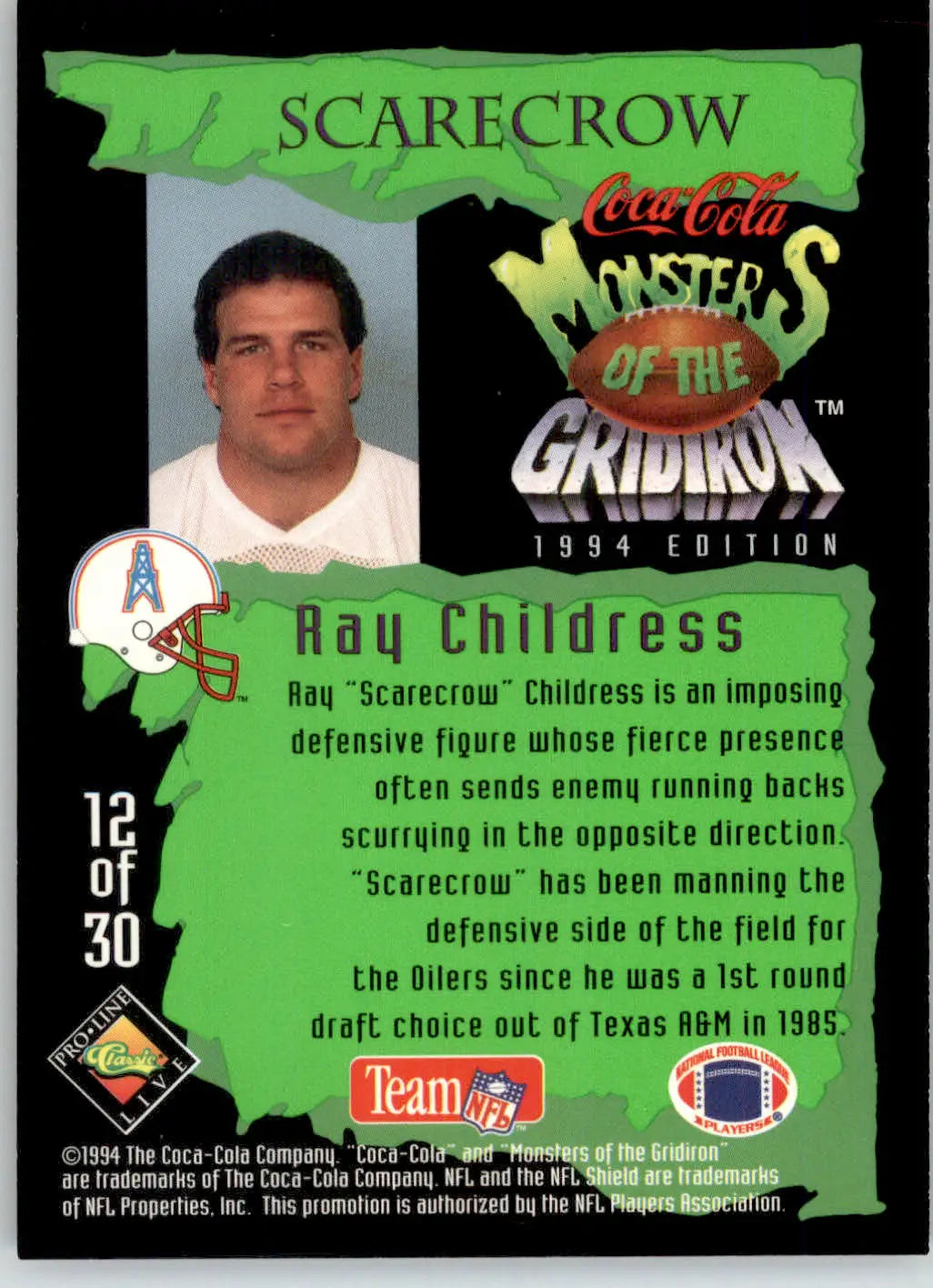 Ray Childress - 1994 Coca-Cola Monsters of the Gridiron - #12 - Football - Football Card Single