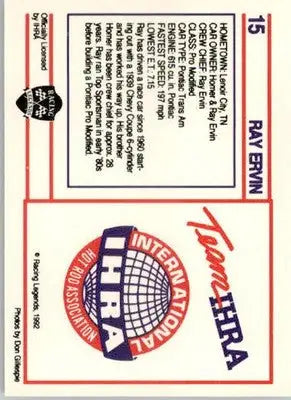 Ray Ervin - 1991 Racing Legends IHRA - #15 - Racing - Racing Card Single