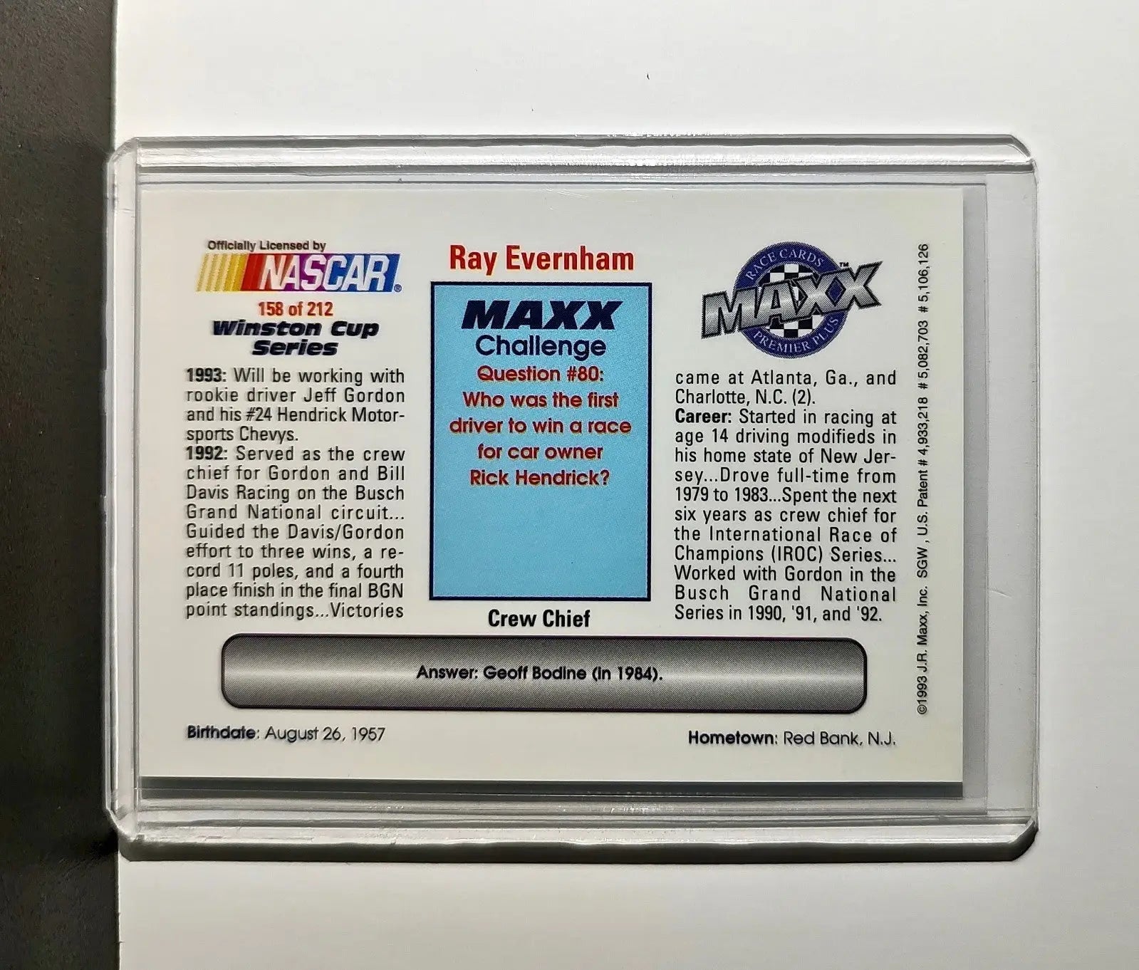 Ray Evernham 1993 Maxx Premier Plus Racing #158 NASCAR Card Hendrick Motorsports - Racing Card Single