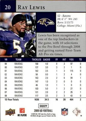 Ray Lewis - 2009 Upper Deck - #20 - Football - Football Card Single