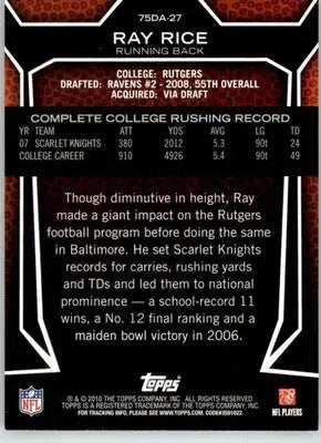 Ray Rice - 2010 Topps - #75DA-27 - Draft 75th Anniversary Football - Football Card Single
