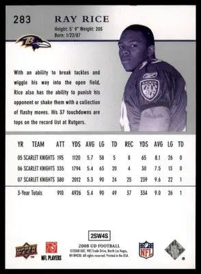 Ray Rice Rookie 2008 Upper Deck #283 Baltimore Ravens Star Rookies