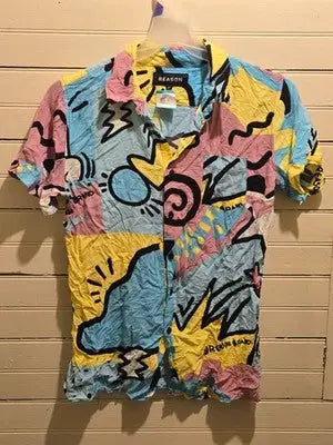 Reason Shirt Mens L Short Sleeve Casual Graphic Abstract Colorblock Pastel Multi - Apparel