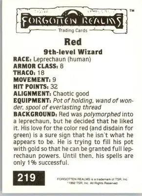 Red - 1992 TSR Advanced Dungeons & Dragons - #219 - Non_sport - Non-Sports Card Single