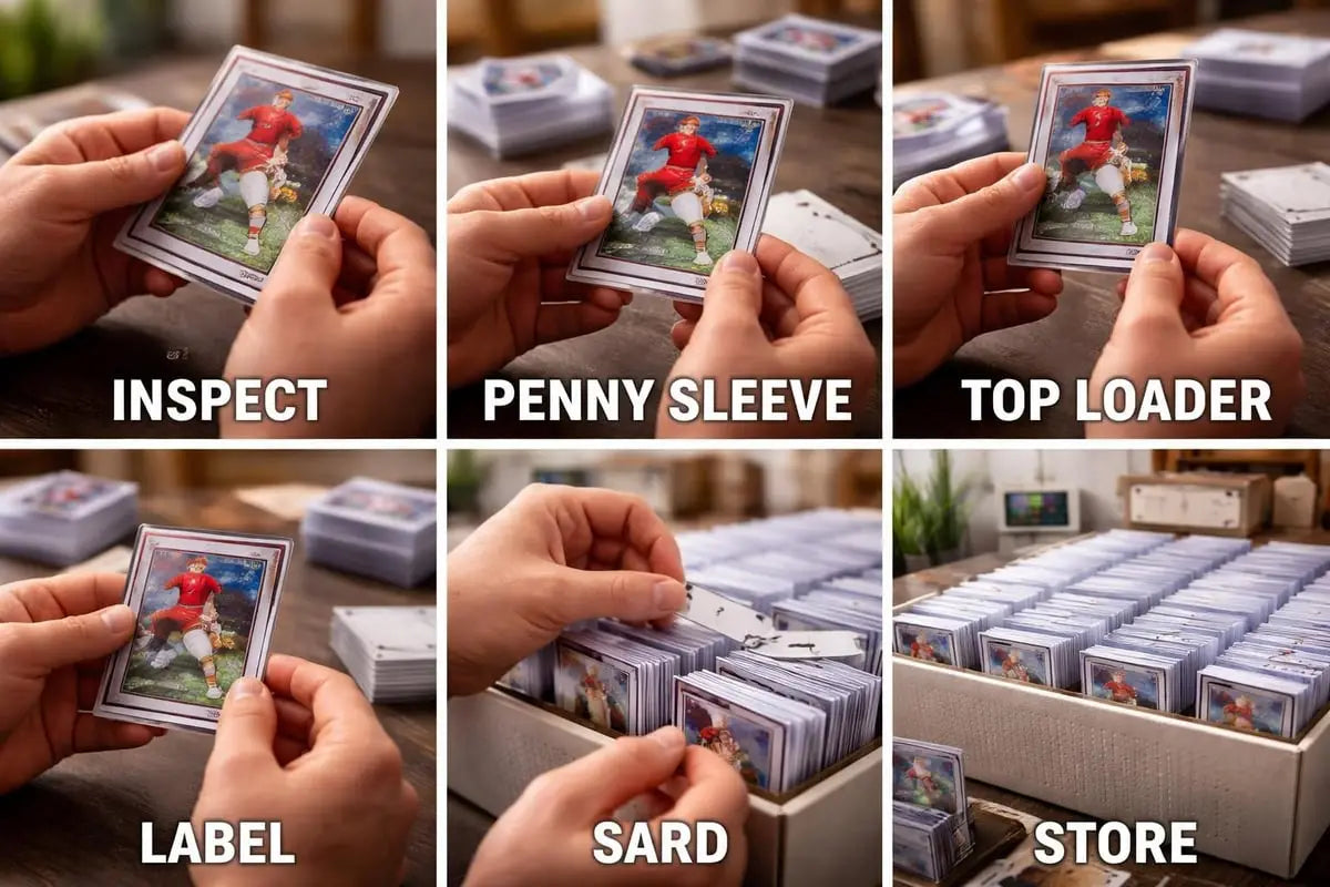 Red Topps baseball card in protective sleeve