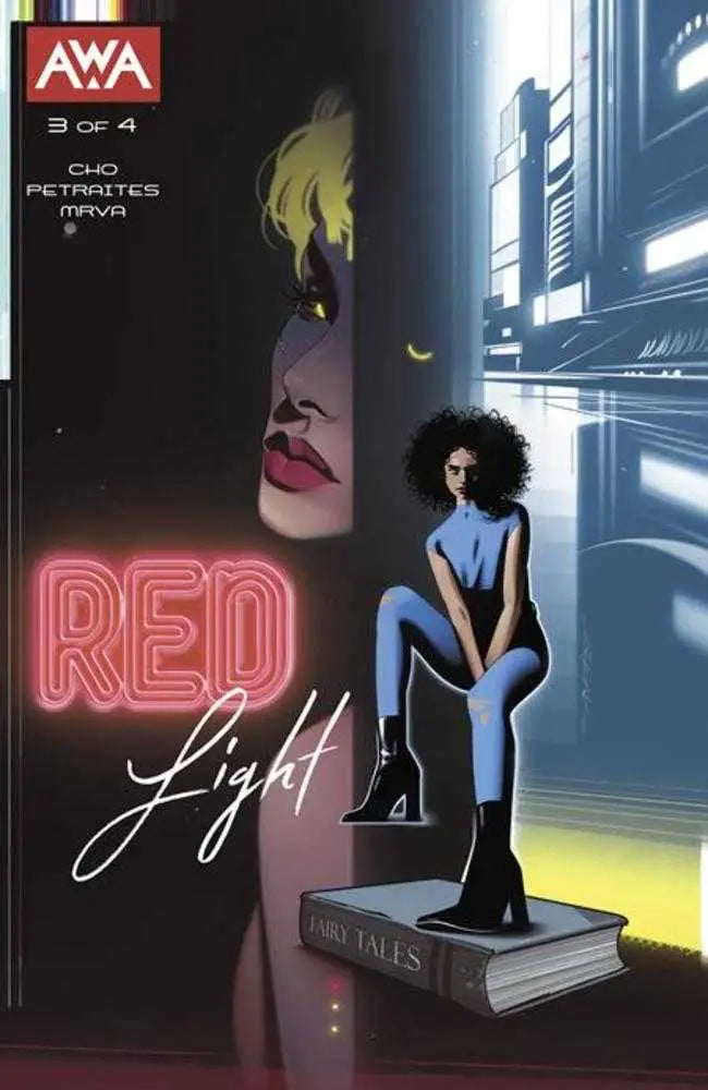 Comic book cover of Red Light #3 featuring neon art in a cyberpunk setting