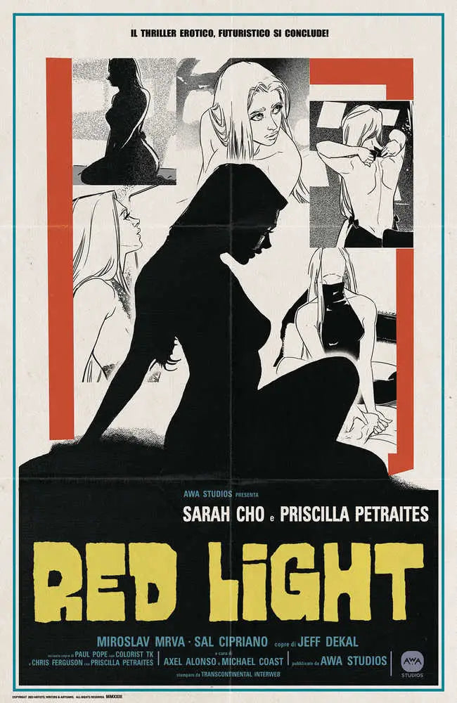 Movie poster for Red Light featuring black and white art with orange accents in erotic film homage